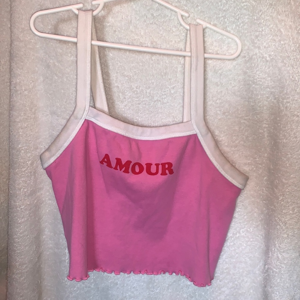 size small pink and white cropped top